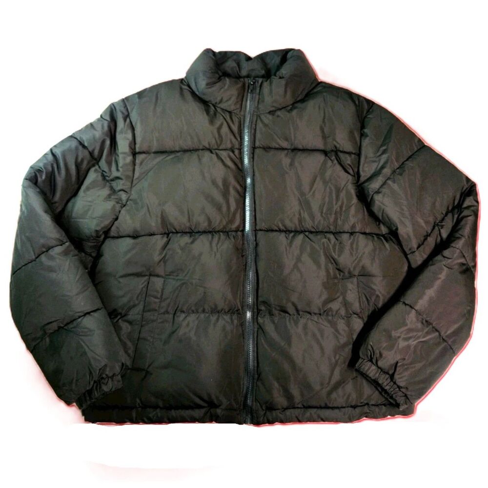 Forever 21 Black Puffer Jacket Size Large Polyester Zip Front Winter Coat